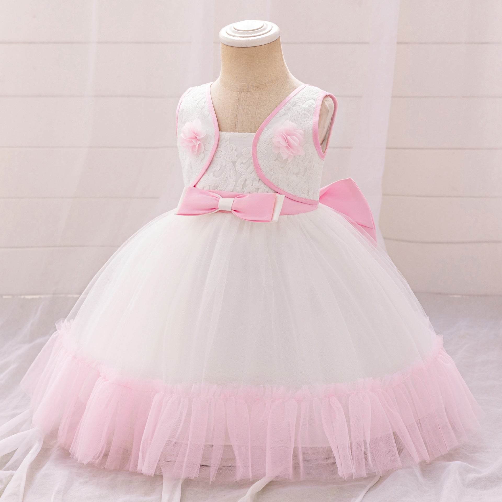 Baby dress foreign trade new children's dress fluffy gauze skirt bow flower princess skirt one-year-old dress