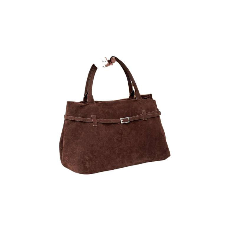 Cross-border fashion retro velvet matte large-capacity handbag women's 2025 autumn and winter new simple casual big bag