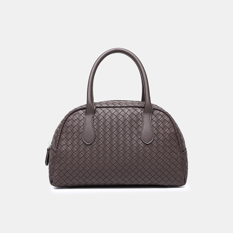 2025 European and American retro pu woven Boston bags niche autumn and winter handbags women's fashion light luxury pillow bags