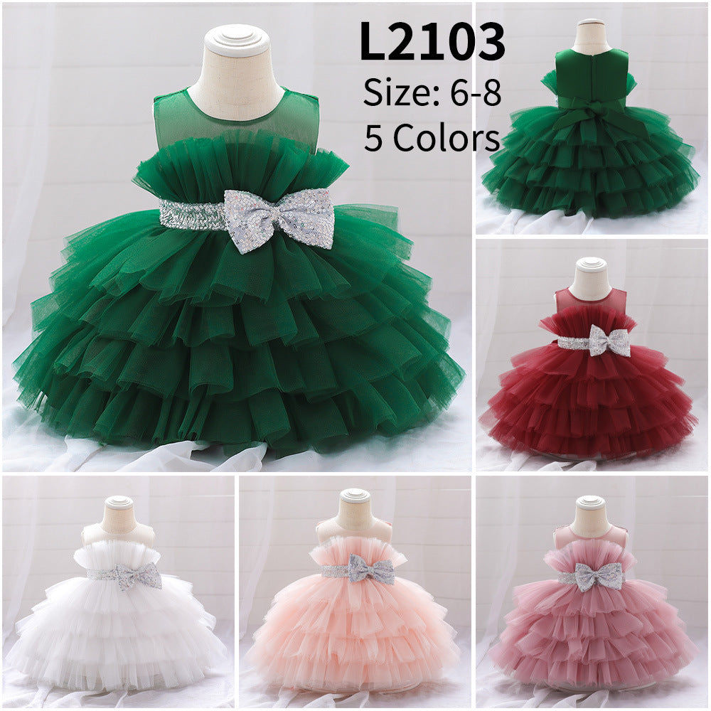 2023 new girls dress skirt cute bow strap mesh tutu summer baby girl birthday dress