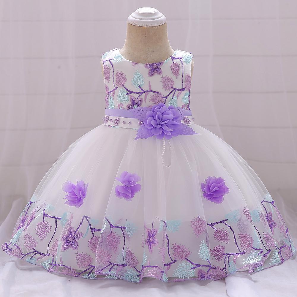 New European and American baby birthday dress infant three-dimensional flower girl dress birthday gift full moon banquet skirt