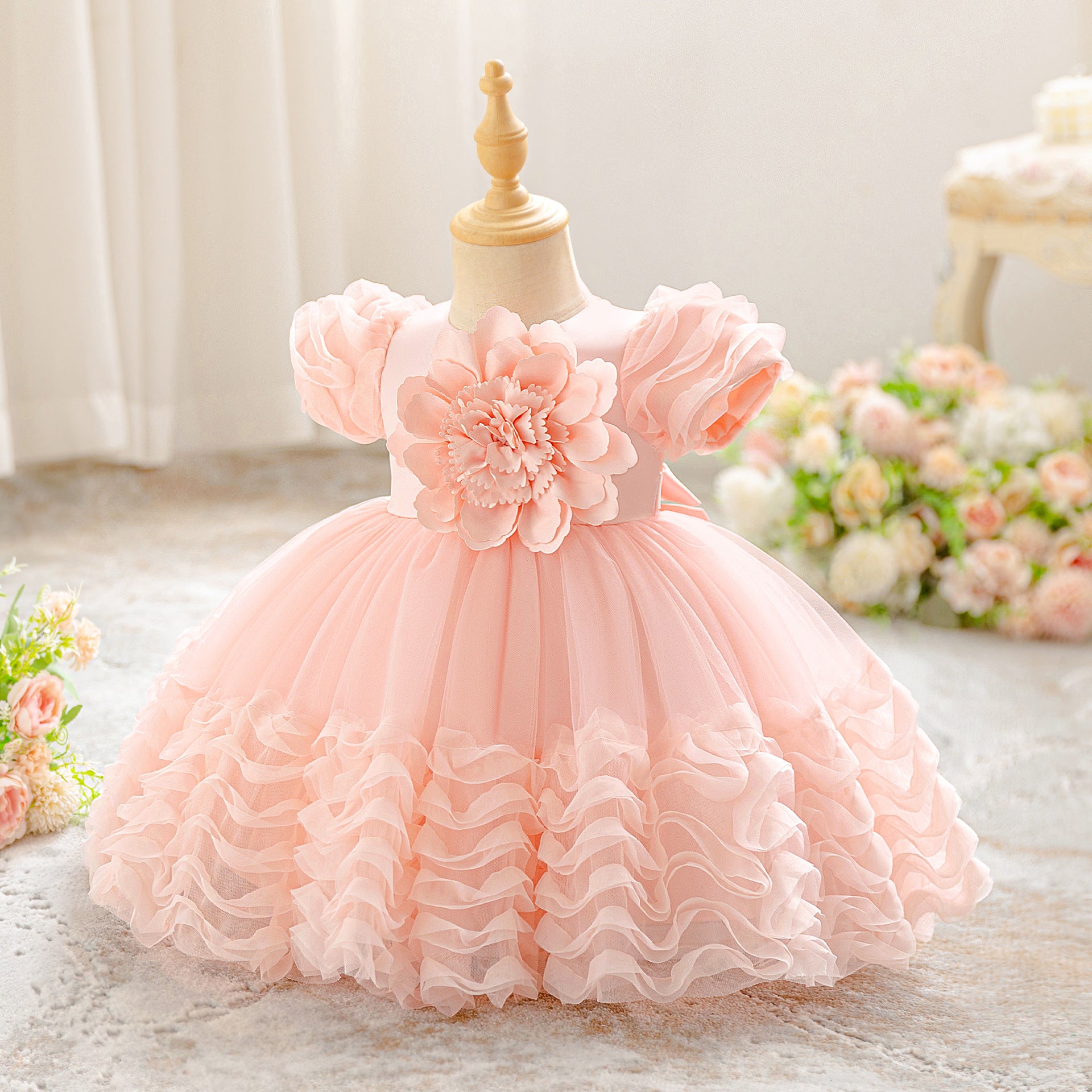 Cross-border foreign style girls' piano performance clothes children's dress princess dress mesh tutu dress girl baby dress summer