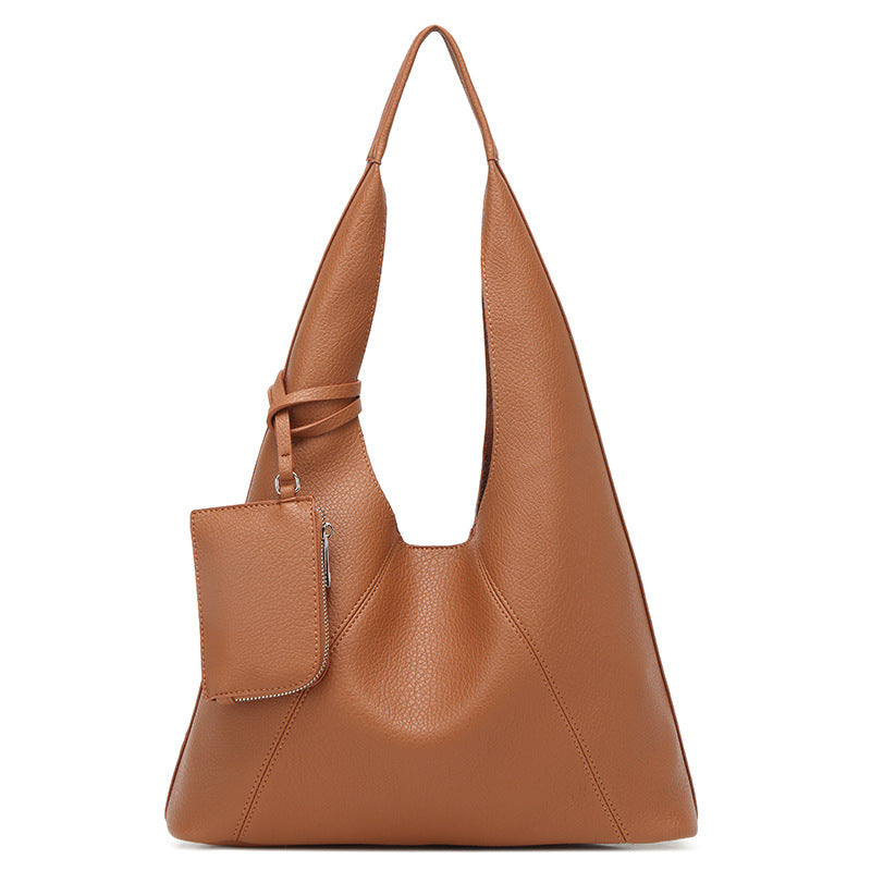 Korean version of casual lychee pattern tote bag women's versatile texture soft leather shoulder bucket bag simple commuter portable armpit
