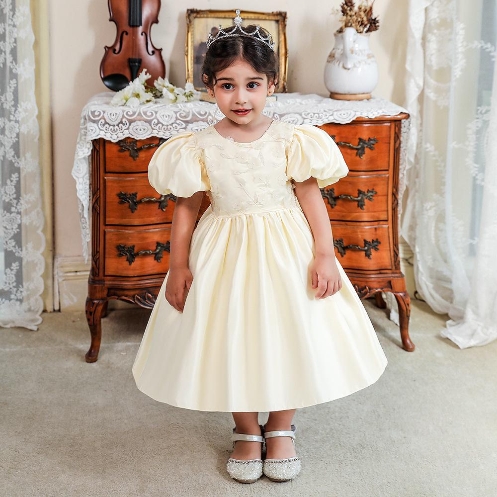 European and American cross-border big bow girl birthday party evening dress, children's bubble sleeve full moon first-year dress