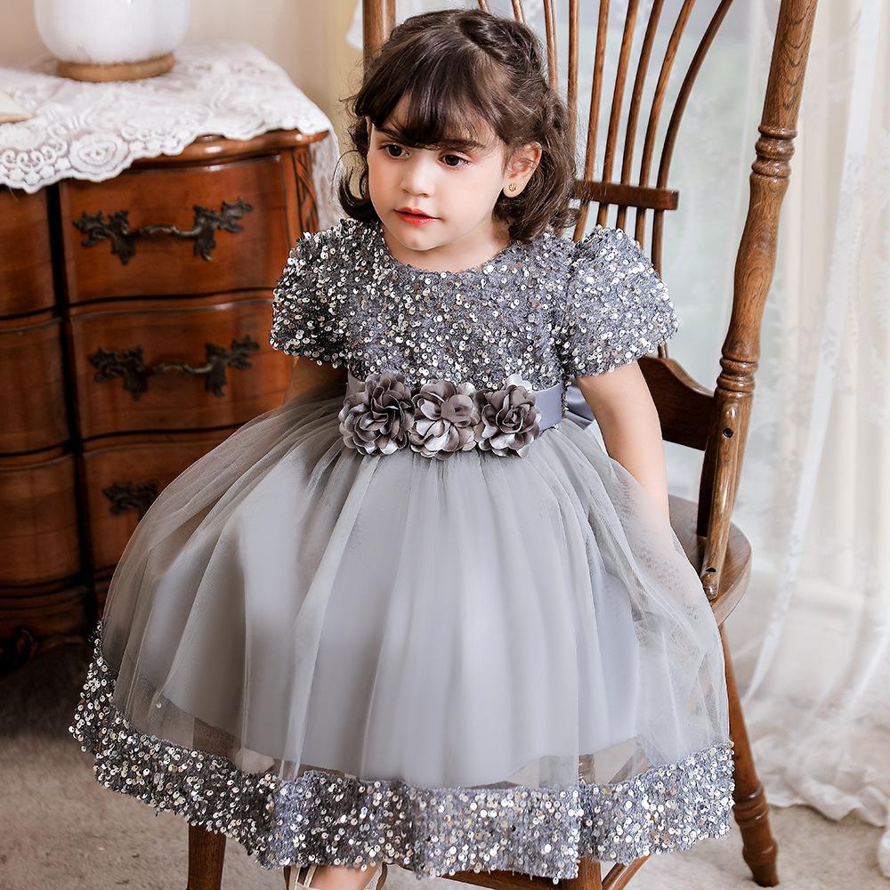 European and American Amazon Children's Dress Princess Dress Short Sleeve Sequin Troupe Dress Little Girl Flower Girl Wedding Dress