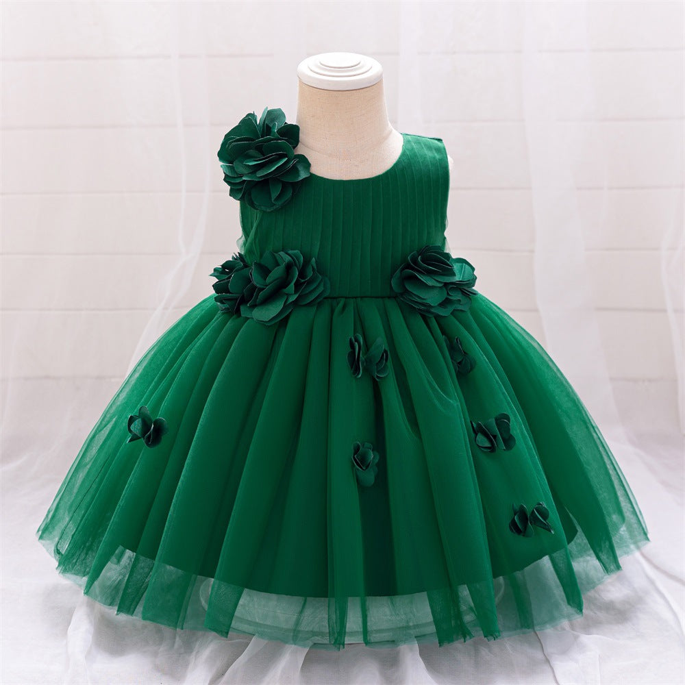 Cross-border Amazon infant dress three-dimensional flower mesh tutu skirt one-year-old baby birthday party washing dress