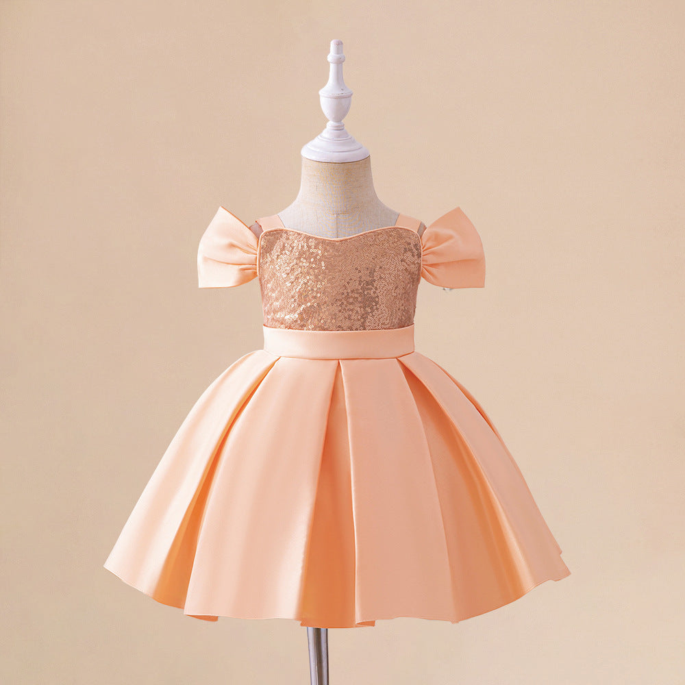 European and American new infant dresses satin suspenders sequined waist princess dresses baby first birthday wash dresses