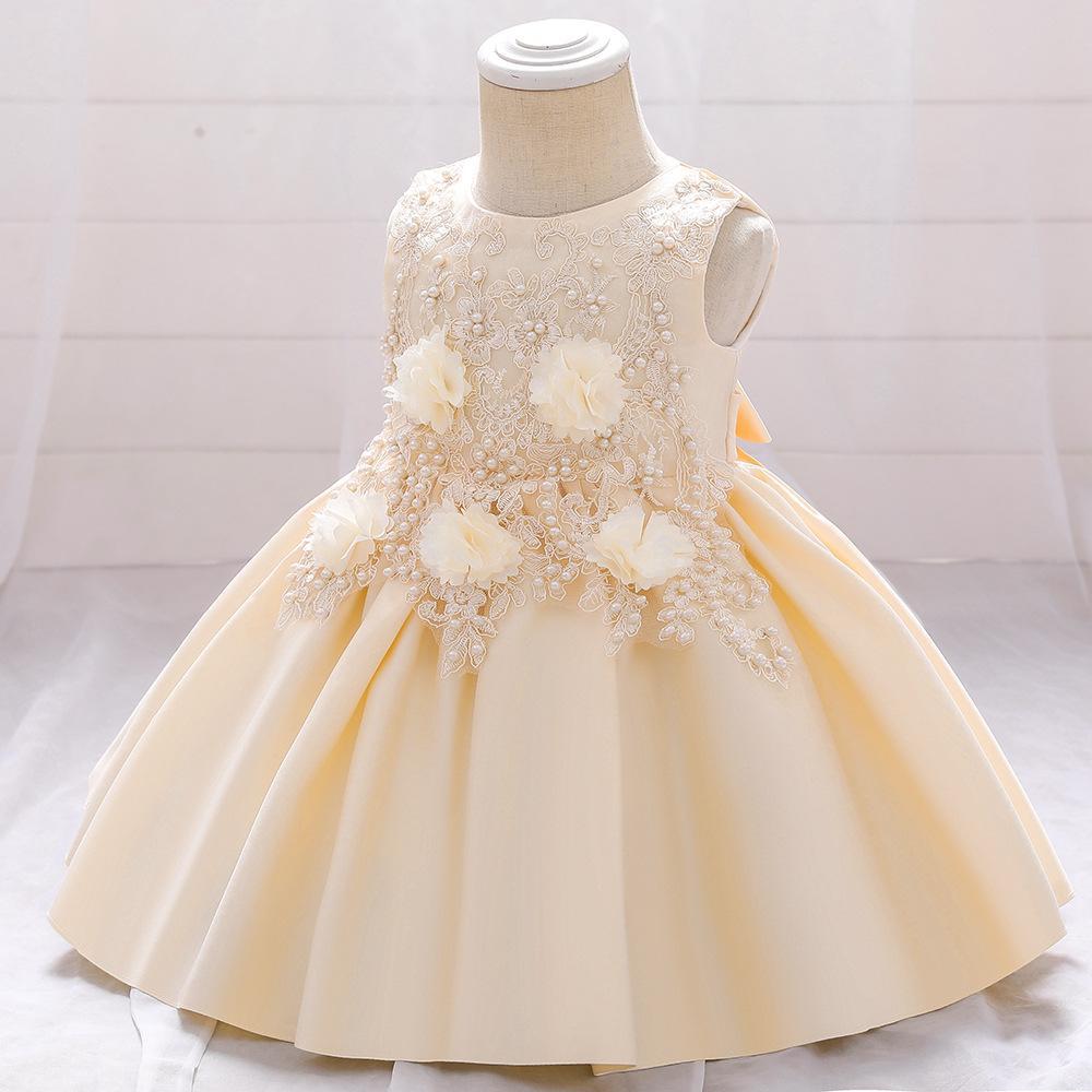 Children's Dress Princess Dress Birthday Satin Dress Lace Decal Children's Dress Little Girl Performance Yearling Dress Dress