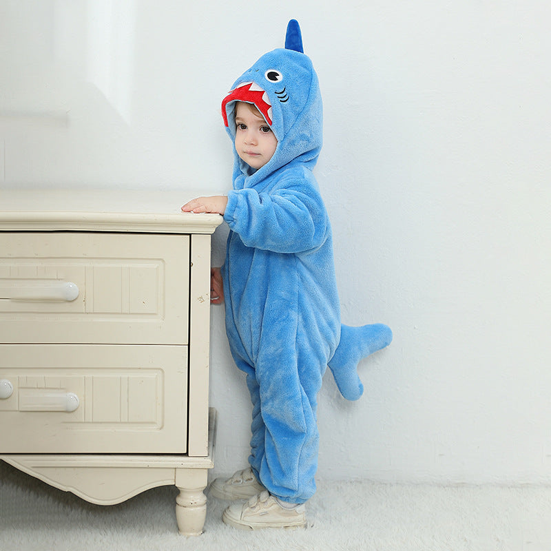 Autumn new 0-3 year old baby comfortable flannel animal shape onesie shark shape onesie