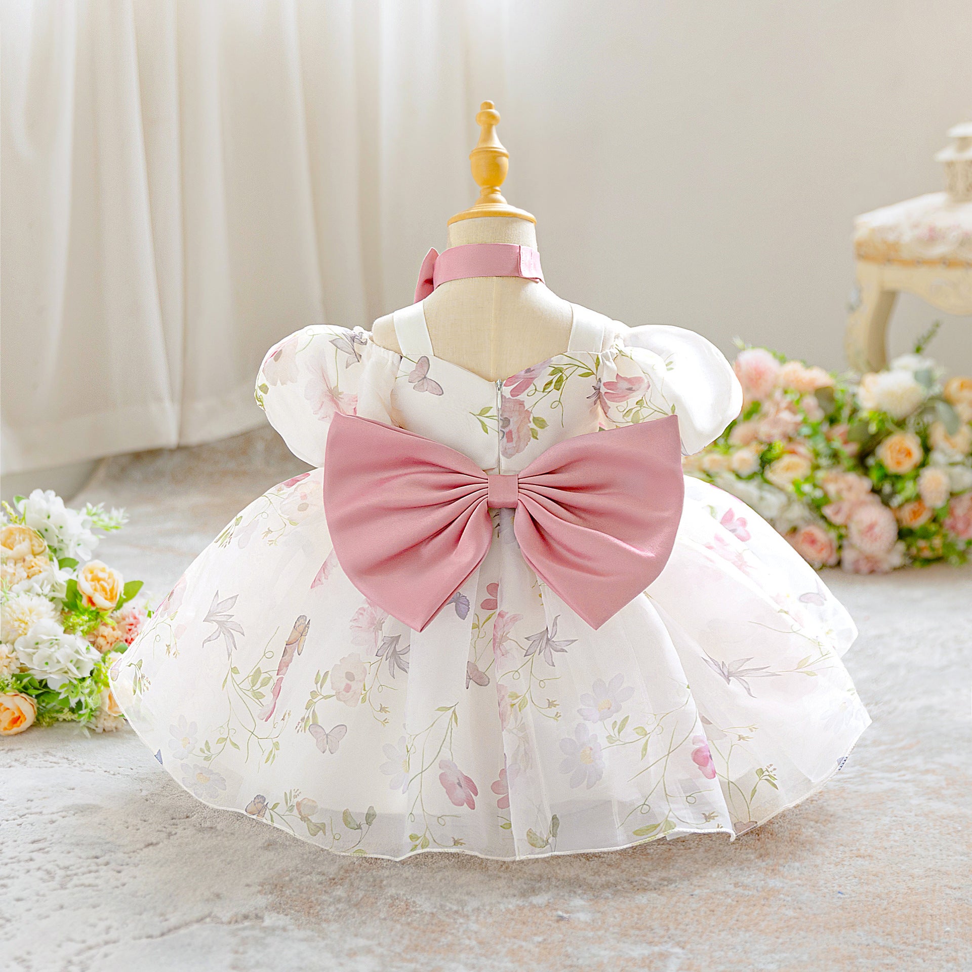 Cross-border new girls' princess skirt Eugen yarn Phalaenopsis printing puff skirt wedding dress flower girl dress skirt spot
