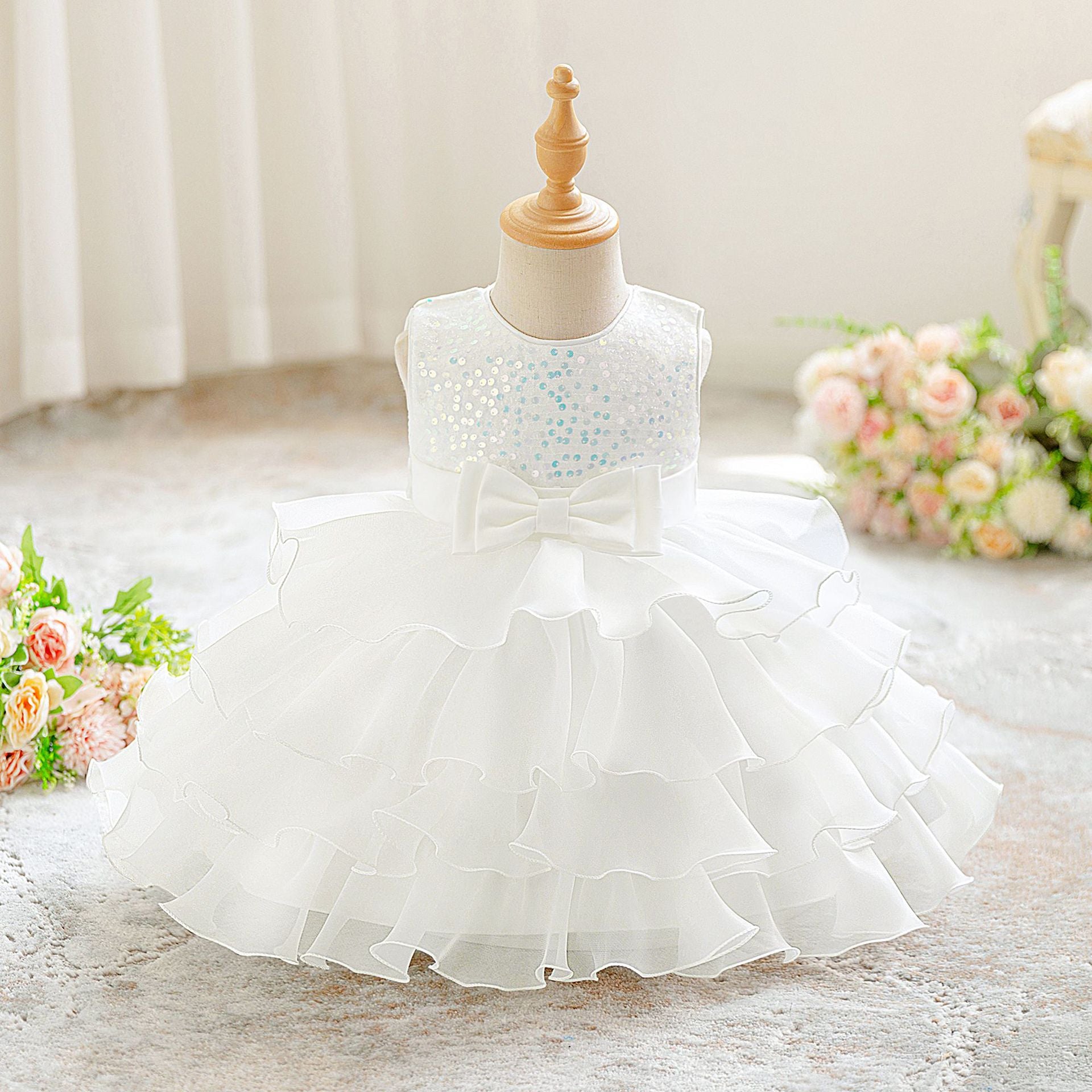 New girls dress dress sequined sleeveless princess dress fungus lace cake dress wedding flower girl dress dress