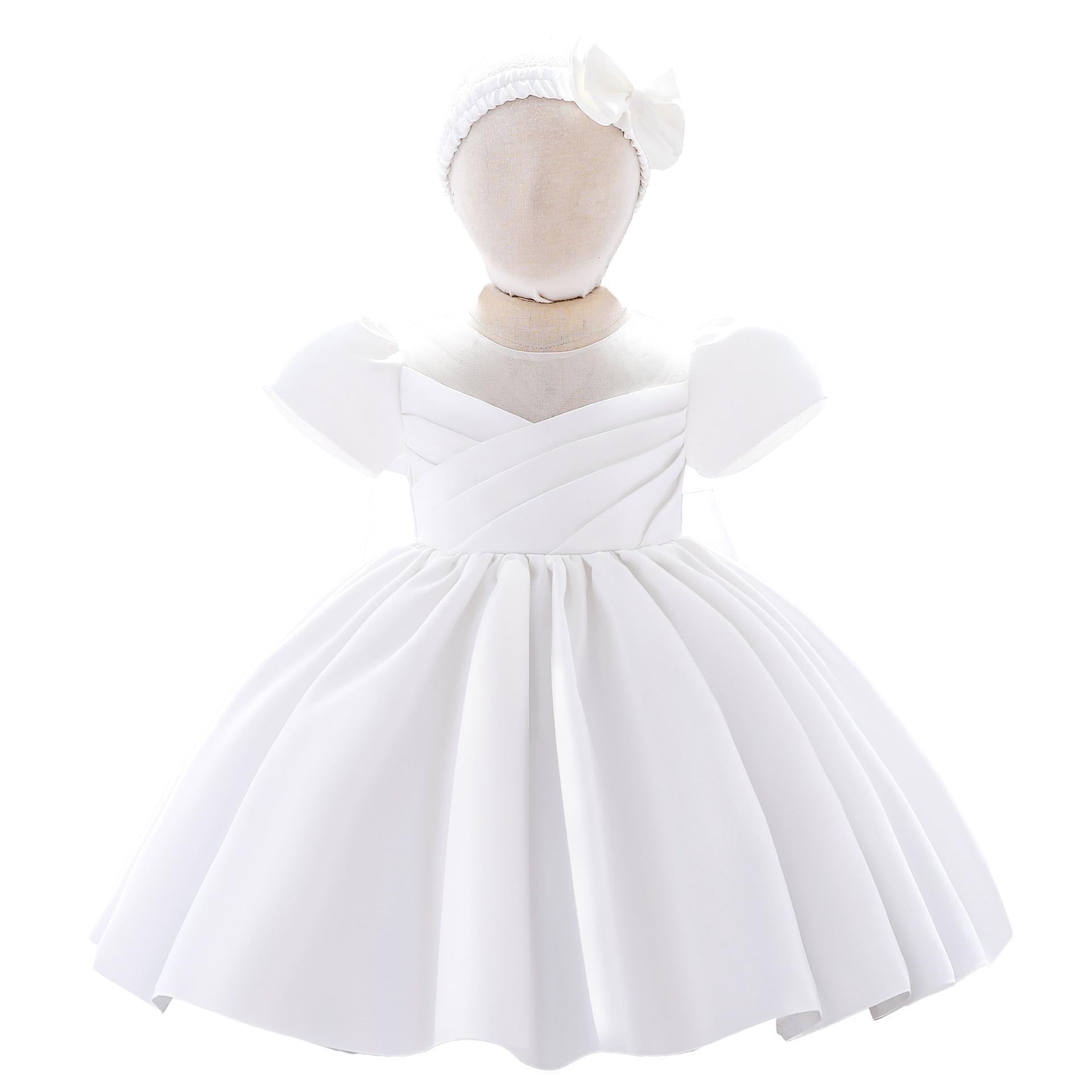 Amazon's new short-sleeved children's dress skirt, hair accessories, big bow girls' birthday party birthday dress
