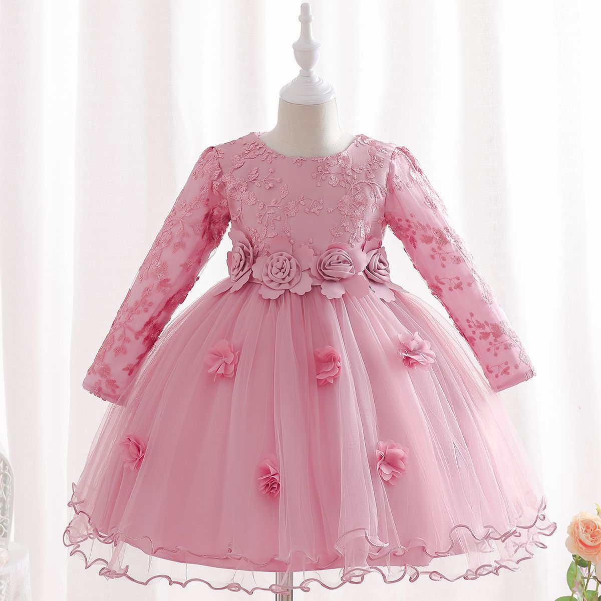Flower princess puffed yarn dress