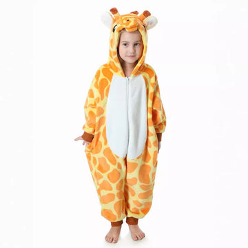 Autumn new children's cartoon styling clothes flannel single-layer cute giraffe spring and autumn styling onesie