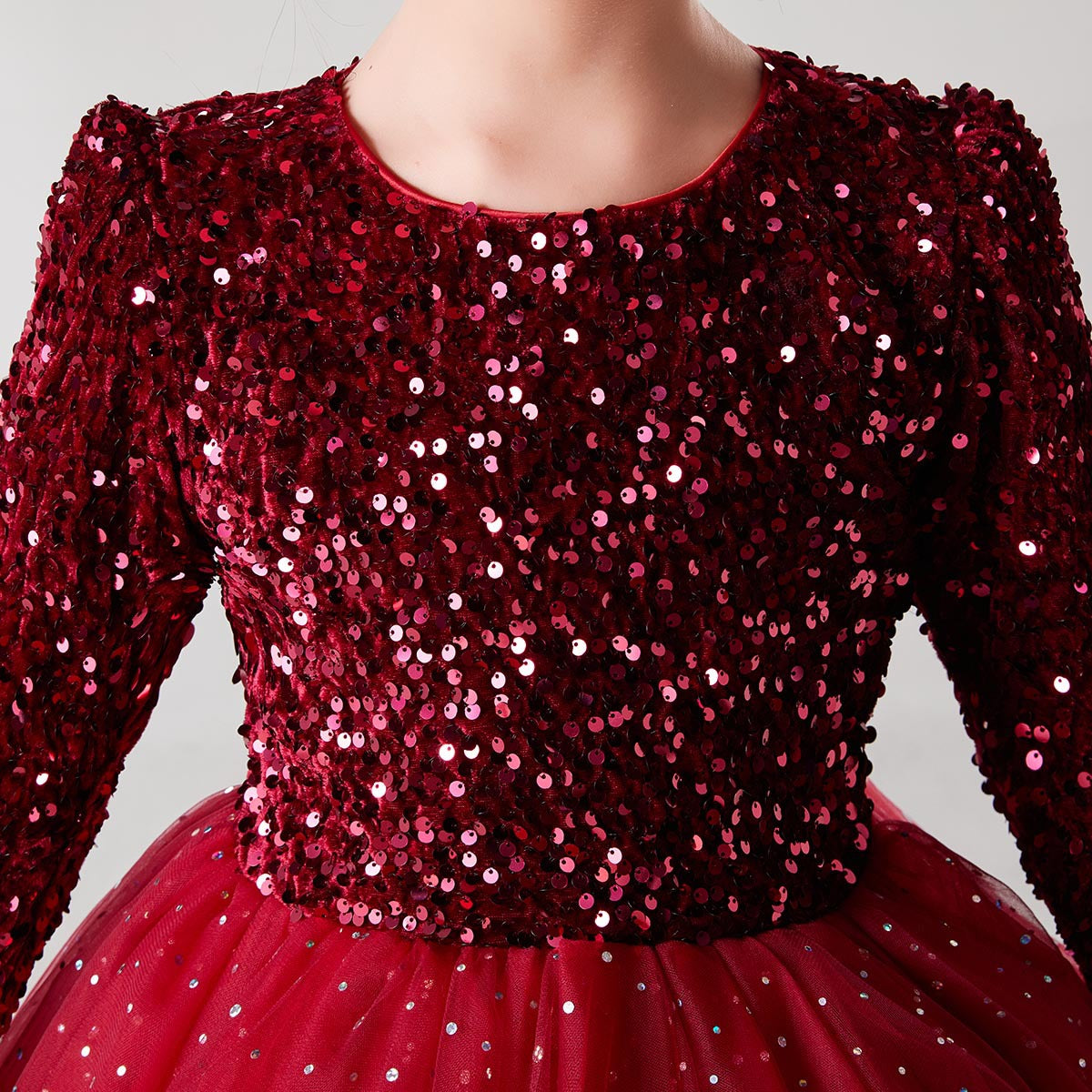Long Sleeve Sequin Princess Long Dress