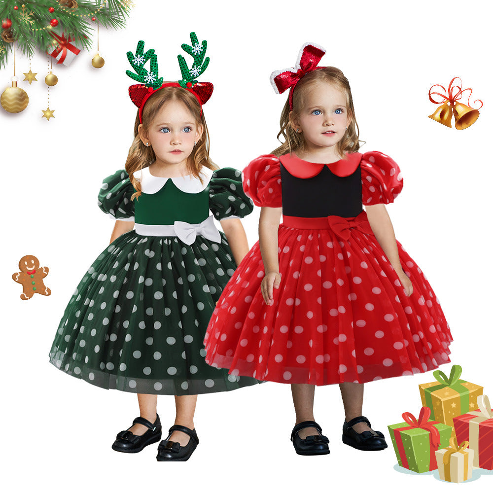 Foreign trade infant dress princess dress christmas polka dot chiffon dress baby first birthday dinner dress