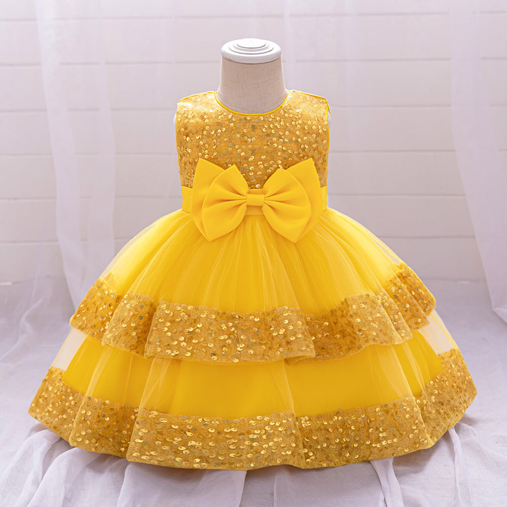 Amazon Summer Infant Dress Sequined Bow Princess Dress Baby Year's Eve Banquet Skin Wash Dress