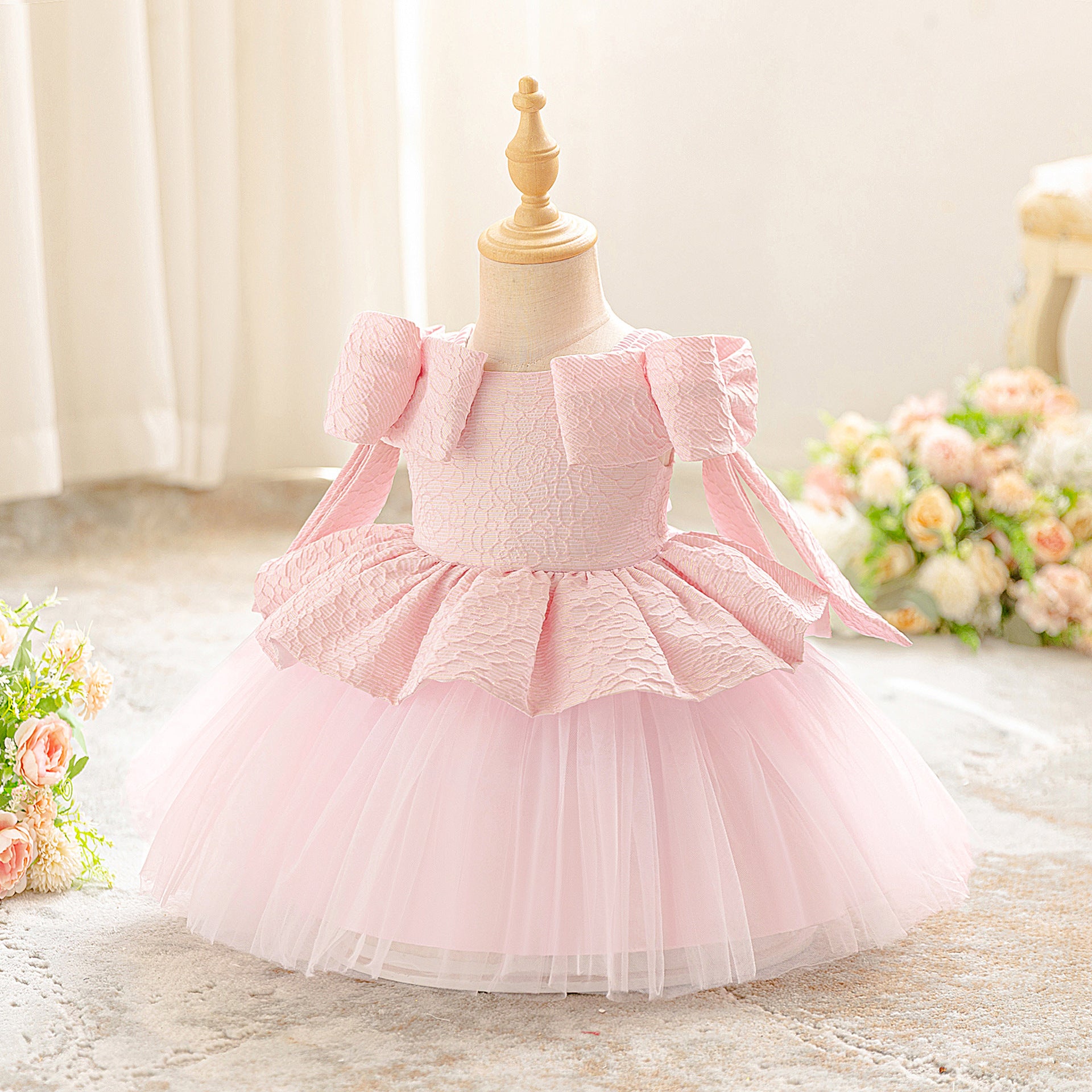 Amazon's new infant dress skirt baby year-old princess dress bubble cloth splicing mesh girls wash dress