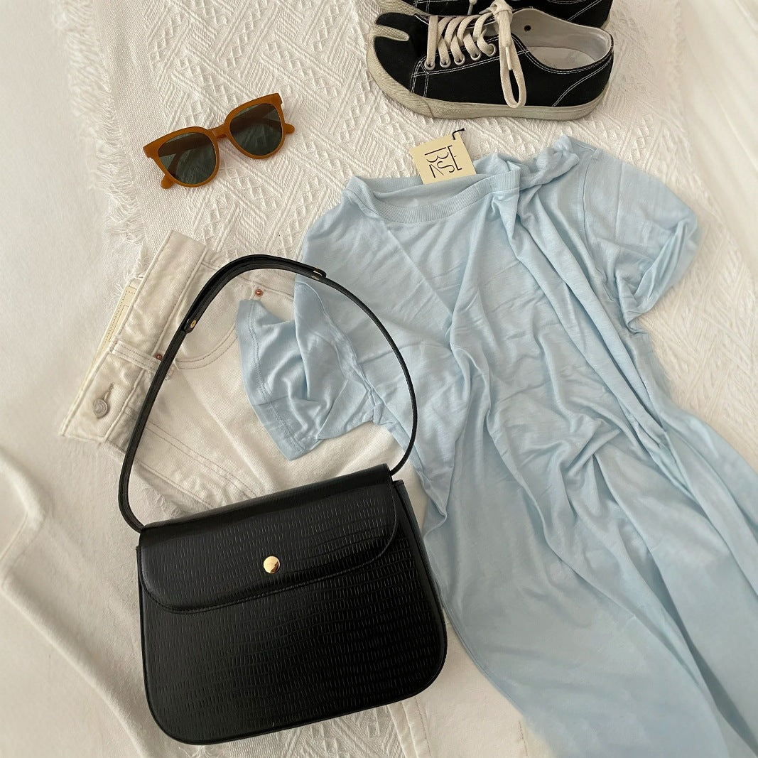 Cross-border retro women's bags Korean niche design Meina's underarm baguette bag single shoulder portable lizard pattern small square bag