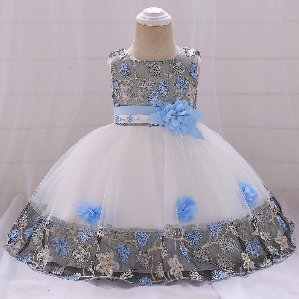 New European and American baby birthday dress infant three-dimensional flower girl dress birthday gift full moon banquet skirt