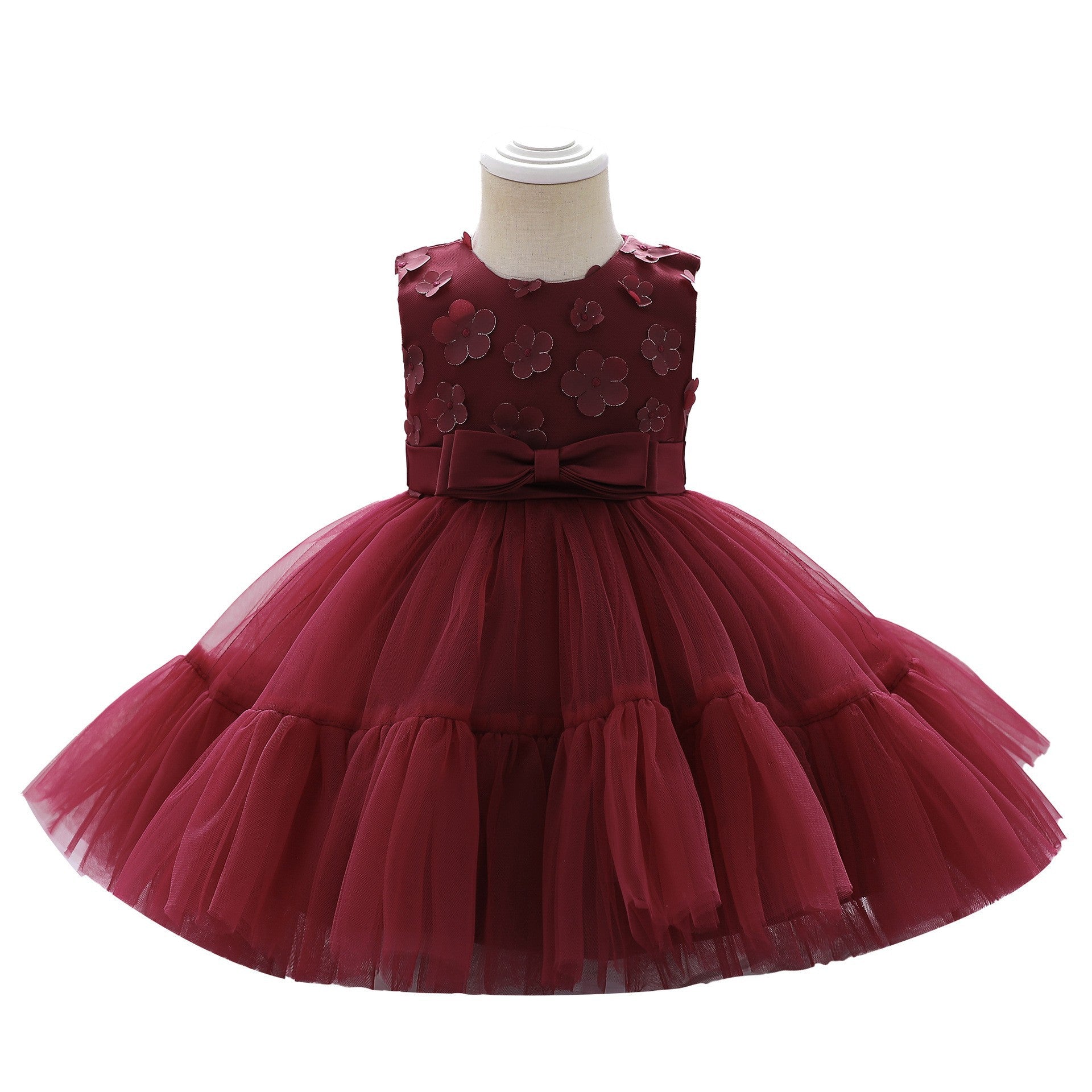 Cross-border new flower girl wedding fluffy yarn little girl princess dress, one-year-old baby girl banquet grab week dress