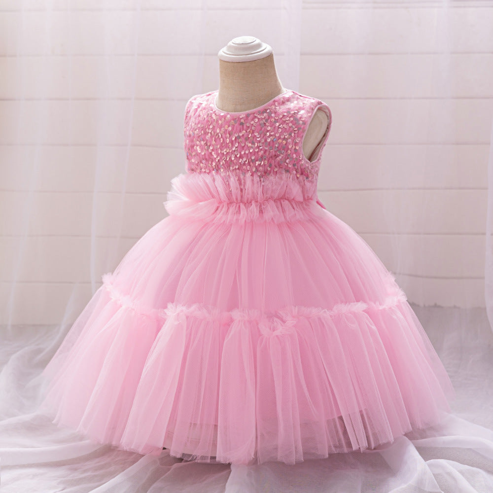 Cross-border new one-year-old baby girl sequined princess dress children's festival performance dress children's mesh dress