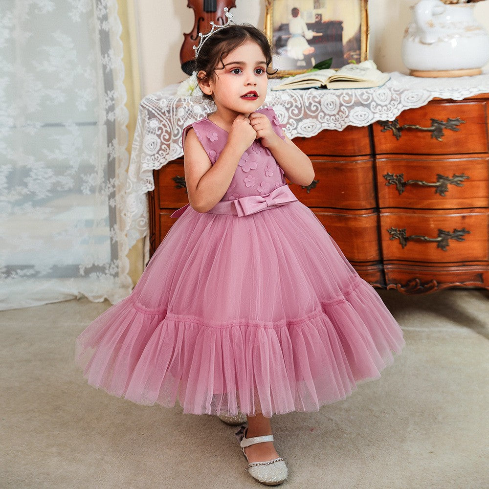 Cross-border new flower girl wedding fluffy yarn little girl princess dress, one-year-old baby girl banquet grab week dress