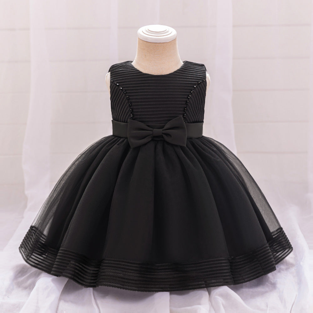 Amazon's new infant dress, one-year-old baby mesh washing dress, bow wedding flower girl princess dress