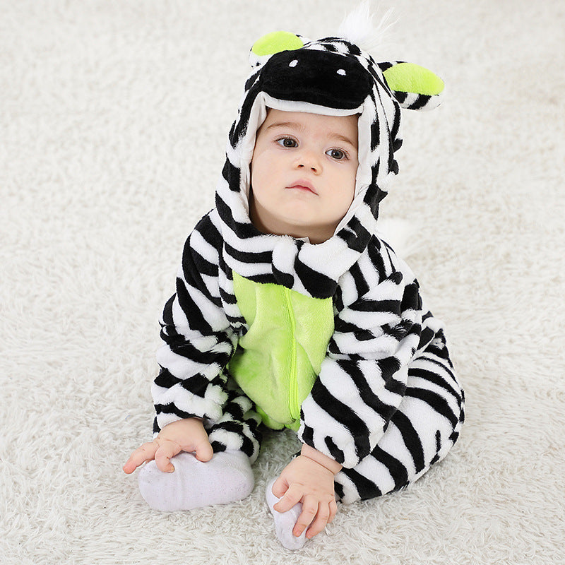 0-3 year old baby autumn new comfortable flannel animal-shaped Romper zebra-shaped one-piece Romper