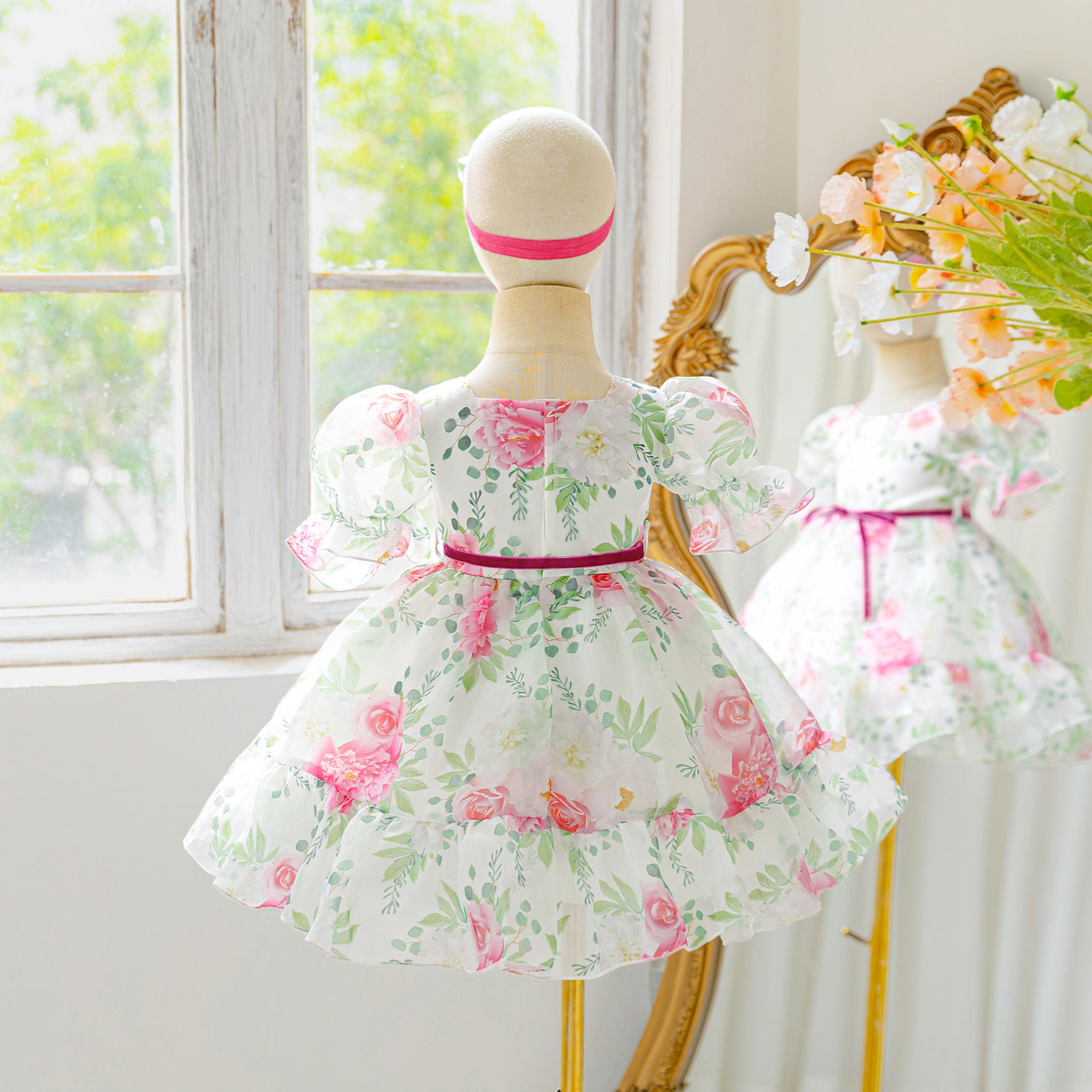 Amazon organza printed children's dress catwalk flower girl dress little girl princess dress girls dress high-end