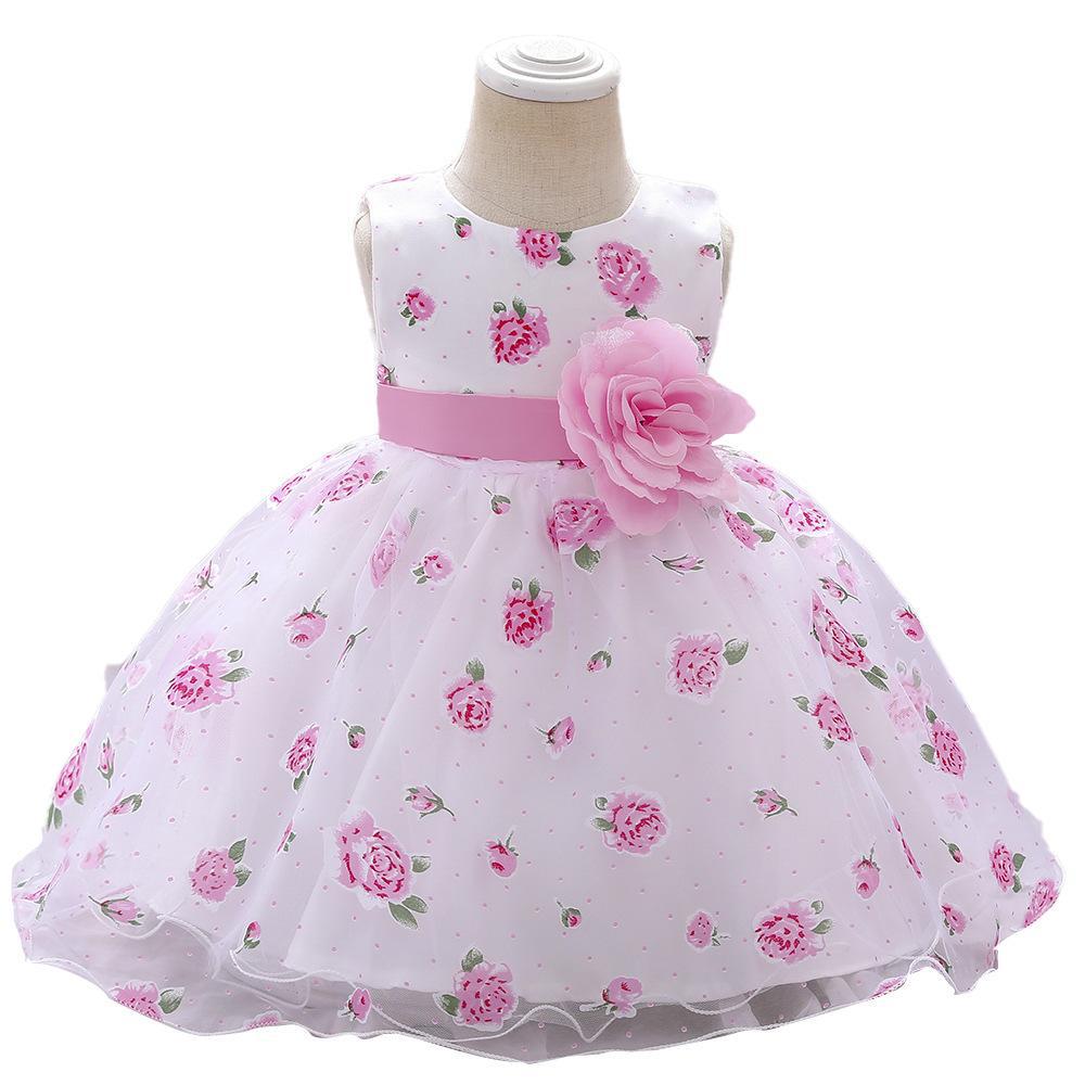 European and American new foreign style girls mesh printing flower girl tutu skirt baby year old dress children princess dress