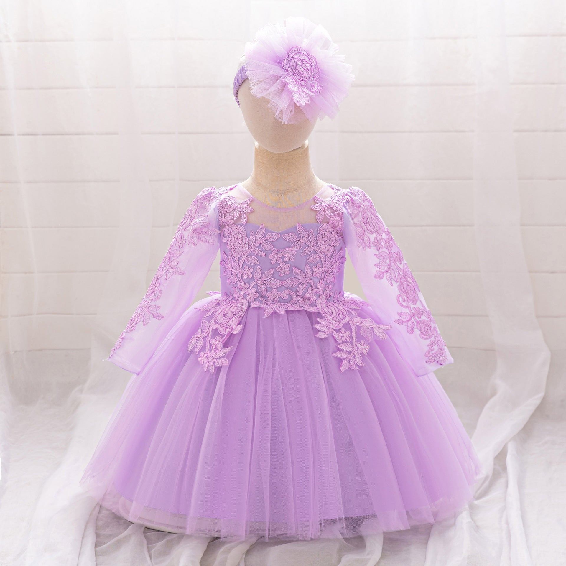 AliExpress New Infant Dress Princess Dress Long Sleeve Embroidered Mesh Fluffy Princess Dress Girls Wash Dress