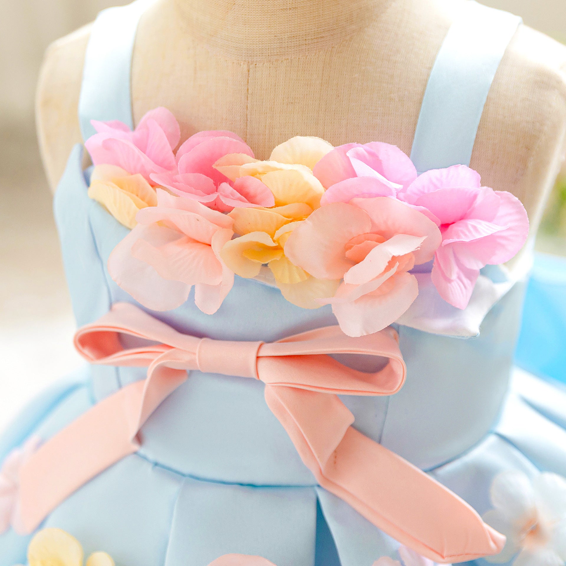 Girls dress green Mori princess dress applique birthday party flower girl dress mesh baby party dress