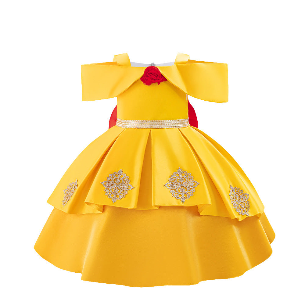 Foreign Trade Amazon Spot Infant Dress Princess Dress Shoulder Satin Dress Baby Year Dress