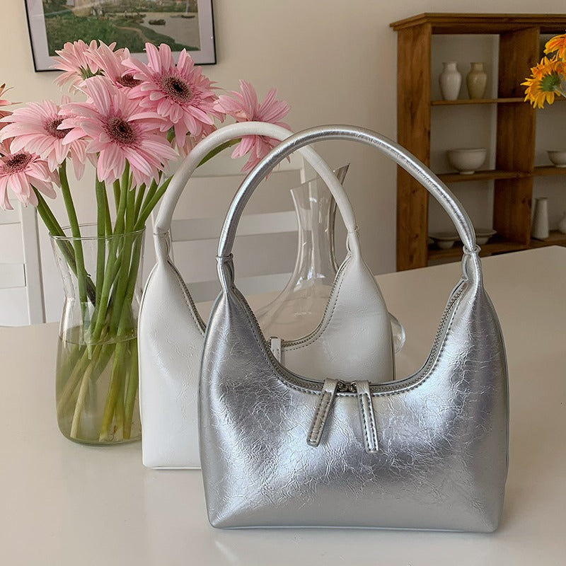 French Silver Textured Armpit Bag