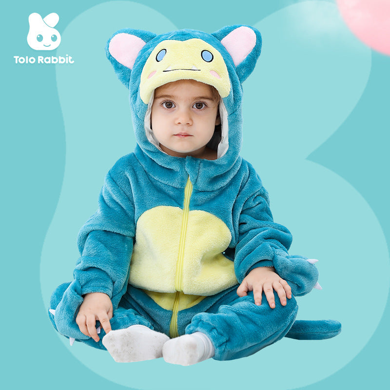 Autumn new baby single-layer flannel cartoon-shaped Romper cute cat-shaped one-piece Romper