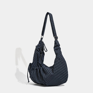 2025 Korean ins Lazy Wind Folded Drawstring Canvas Bag Versatile Commuter Large Capacity One Shoulder Oblique Span Dumpling Bag