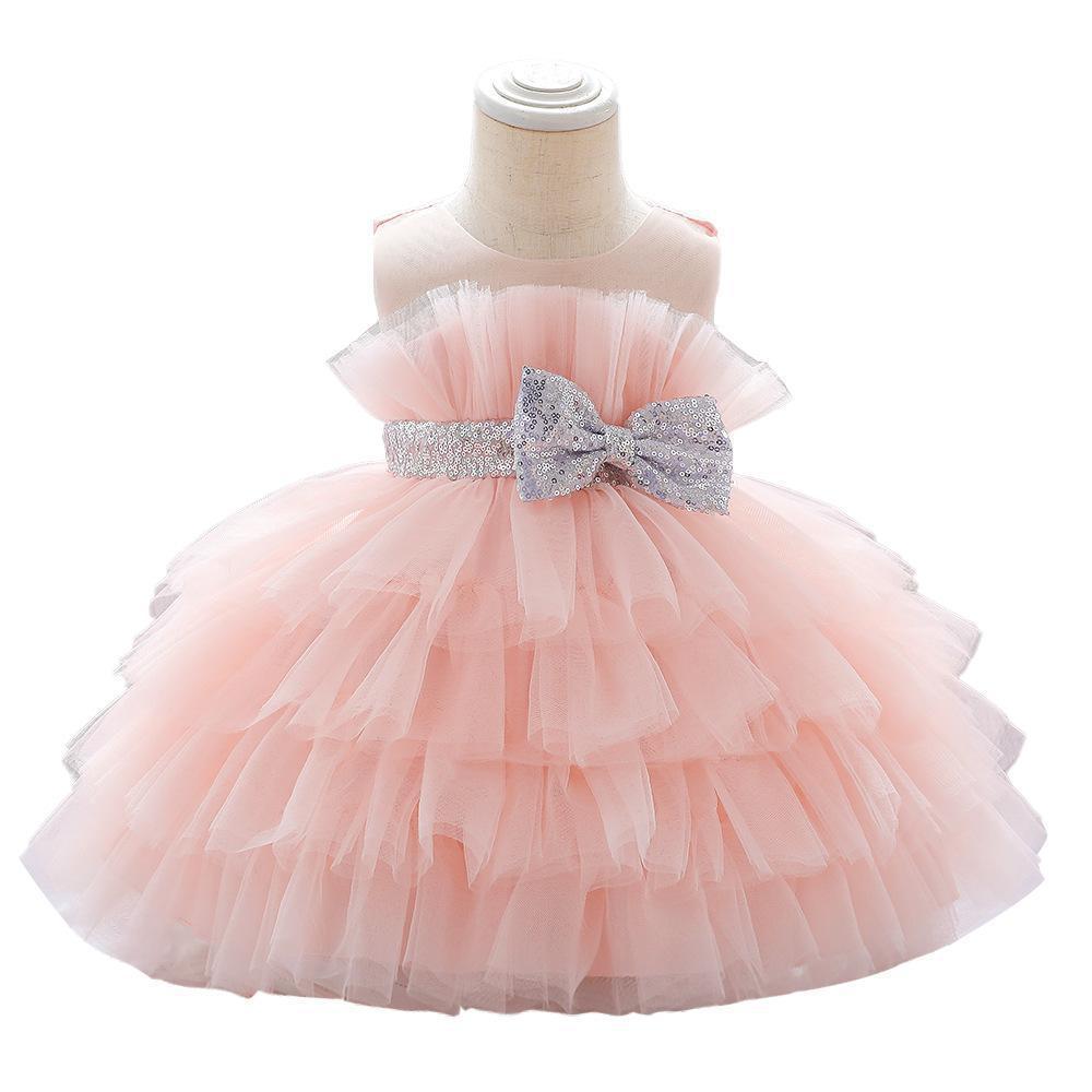 2023 new girls dress skirt cute bow strap mesh tutu summer baby girl birthday dress