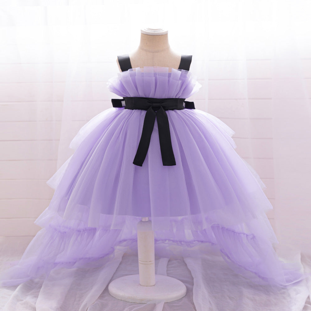 Cross-border Amazon supply Infant and toddler dress suspender fluffy dovetail skirt Wedding small flower children's mesh trailing skirt