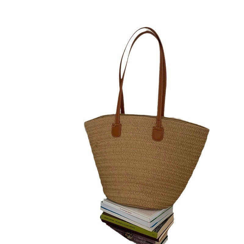 New Women's Large Capacity Straw Beach Bag – Woven Bucket Tote