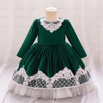 Infant Girl Dress Princess Dress One Year Old Baby Long Sleeve Mesh Flower Girl Dress Children's Birthday Banquet Dress