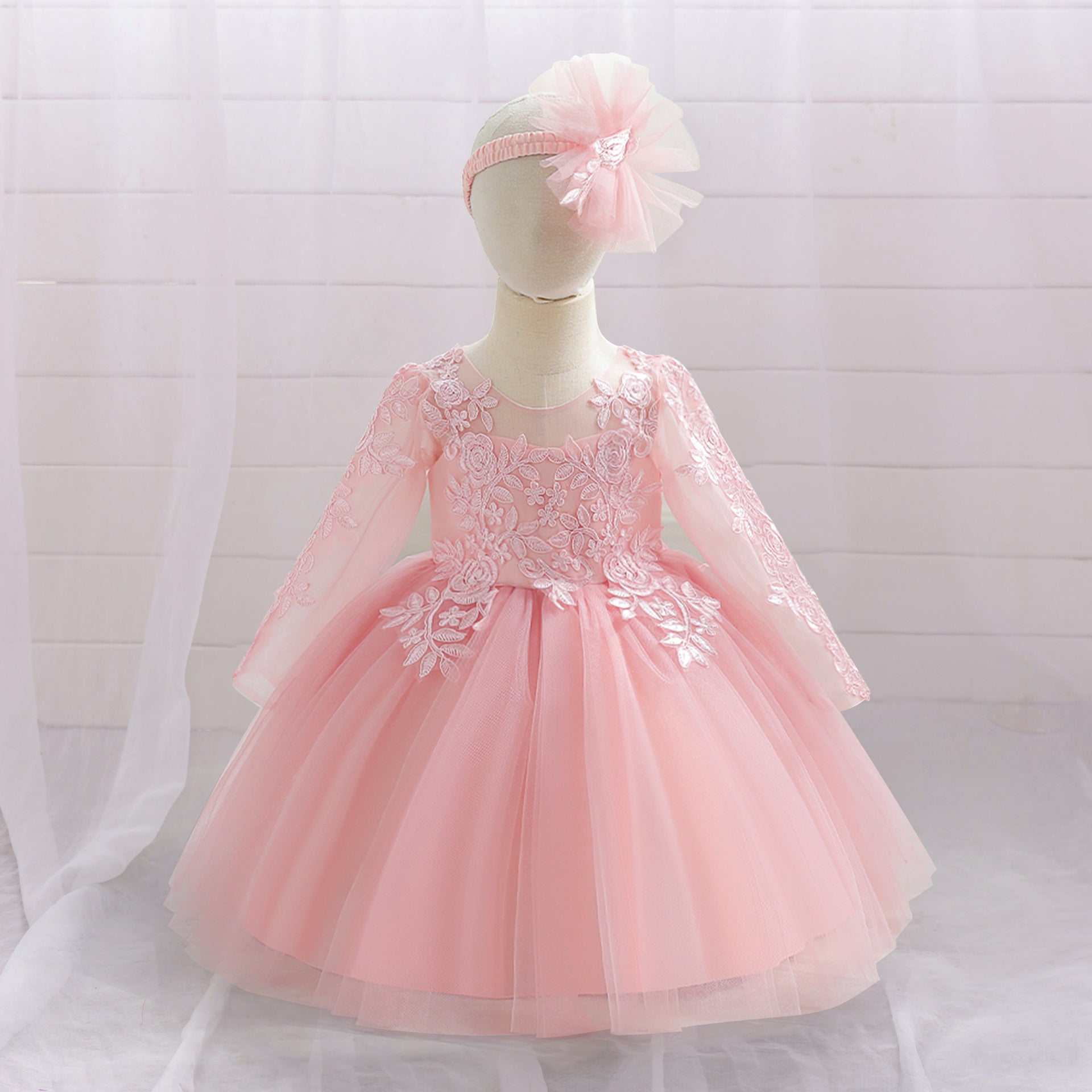 AliExpress New Infant Dress Princess Dress Long Sleeve Embroidered Mesh Fluffy Princess Dress Girls Wash Dress