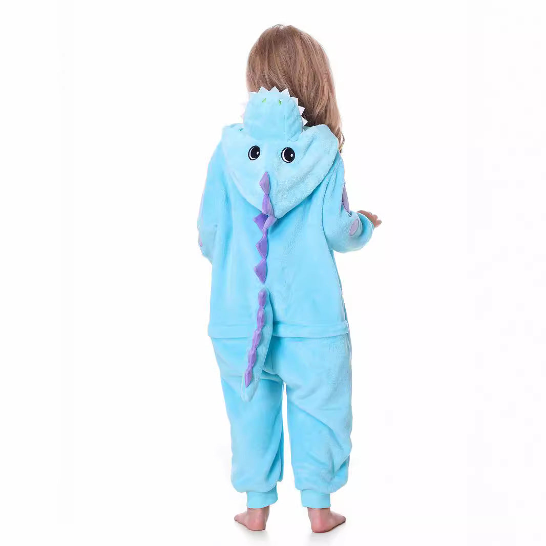 Autumn new children's cartoon styling clothes flannel single-layer polka dot dinosaur spring and autumn styling onesie