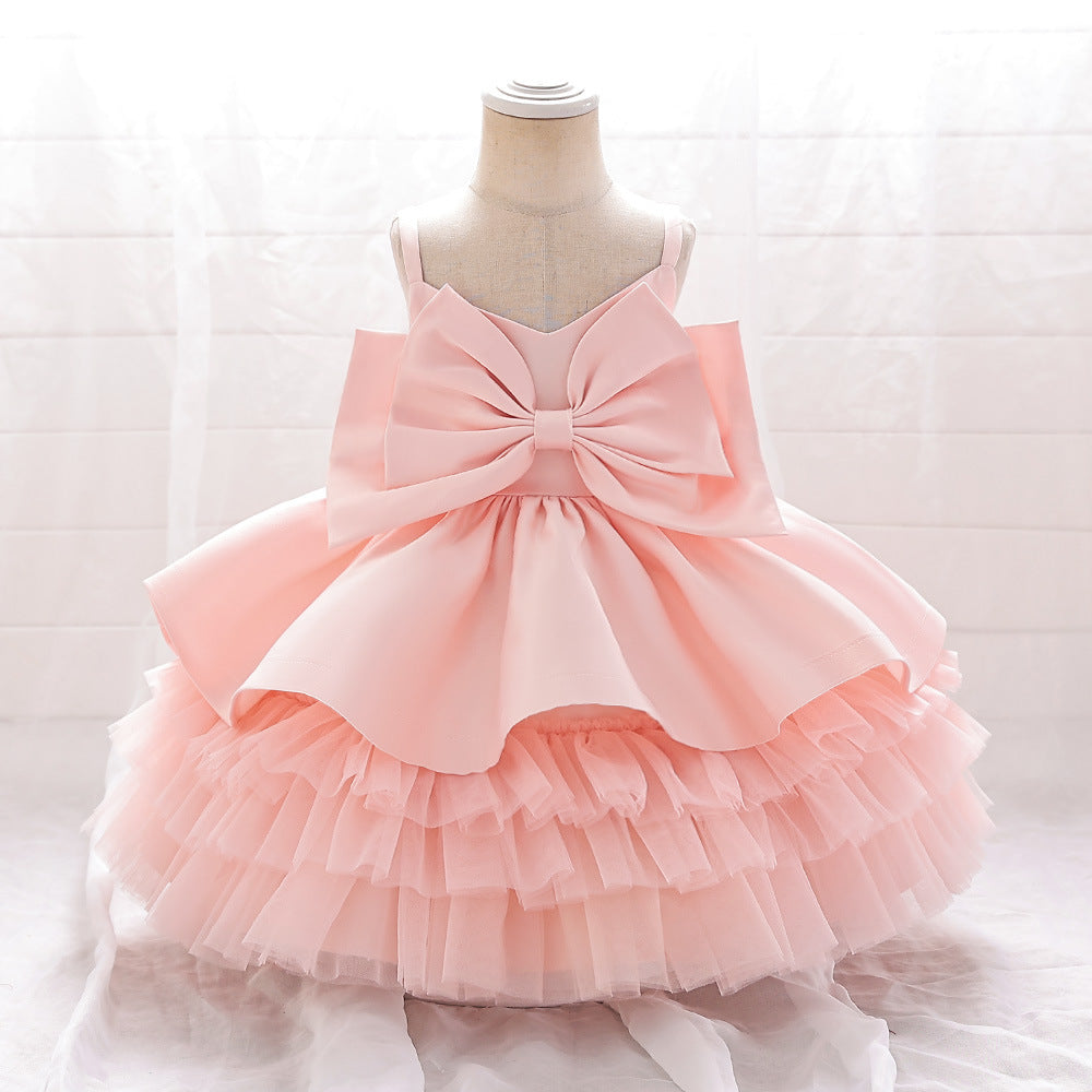 European and American new infant princess skirt suspender satin mesh splicing cake skirt baby year-old banquet washing dress