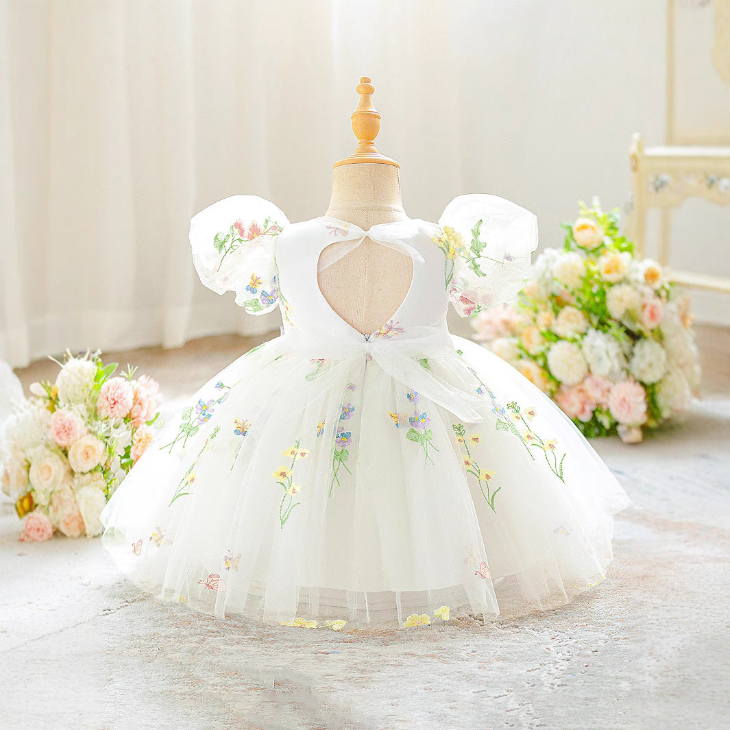 Girls Dress Summer Foreign Style Princess Dress Embroidered Bubble Sleeve Dress Gauze Dress Little Girl Vacation Dress