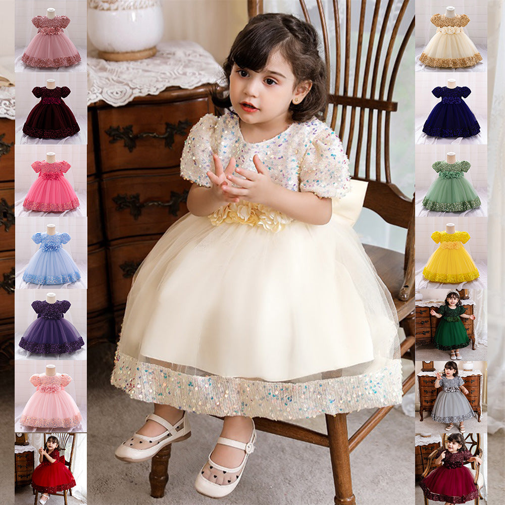 European and American Amazon Children's Dress Princess Dress Short Sleeve Sequin Troupe Dress Little Girl Flower Girl Wedding Dress
