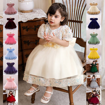 European and American Amazon Children's Dress Princess Dress Short Sleeve Sequin Troupe Dress Little Girl Flower Girl Wedding Dress