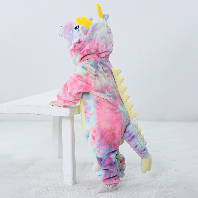 Qile Rabbit autumn new baby single-layer flannel-shaped Romper cartoon dragon-shaped one-piece Romper