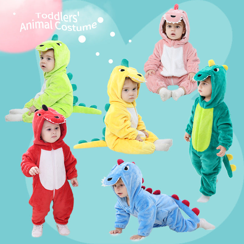 Qile Rabbit Children's Clothing Wholesale Spring New Flannel Thin Dinosaur Single Layer Romper Jumpsuit H3306