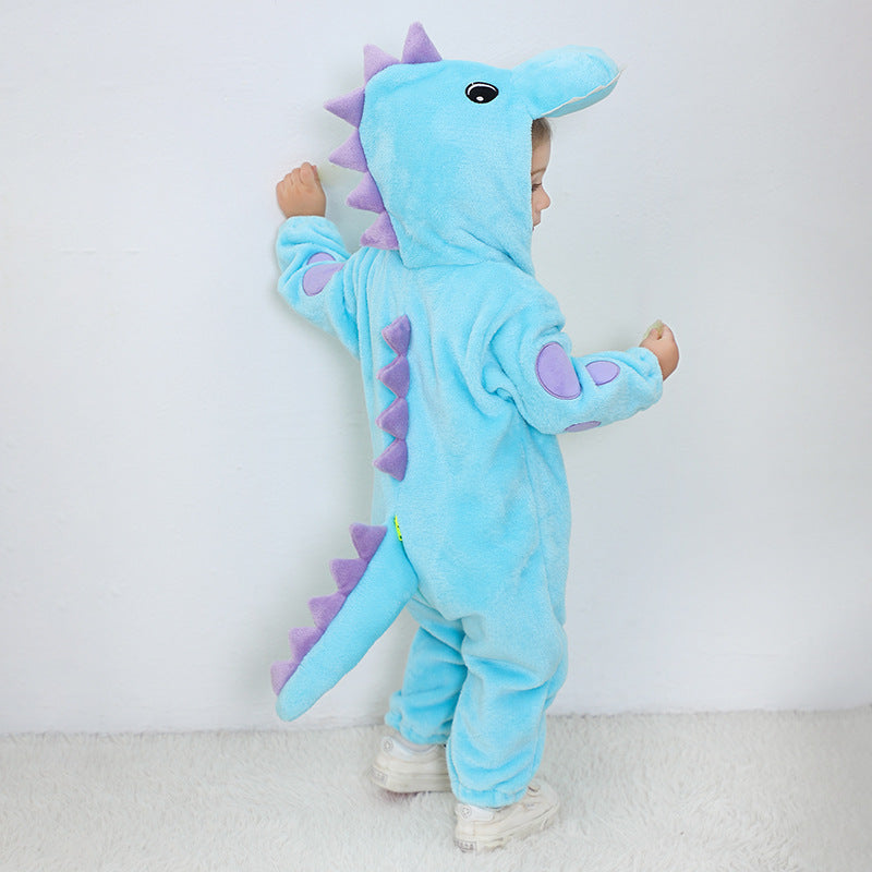 Qile Rabbit Autumn New 0-3 Year Old Baby Single-layer Shaped Romper Little Dinosaur Shaped Hooded One-piece Romper